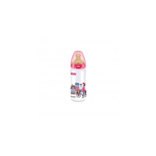 Nuk bebê garrafa viagem primeira escolha látex boca boca larga tamanho 1 buraco m 300 ml