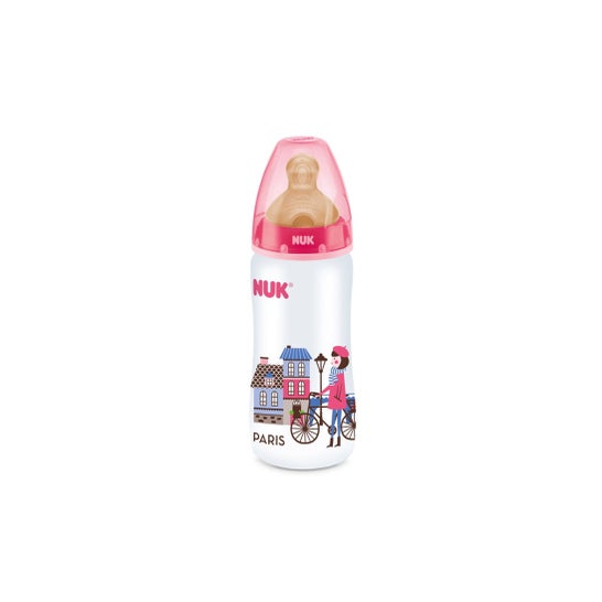 Nuk bebê garrafa viagem primeira escolha látex boca boca larga tamanho 1 buraco m 300 ml