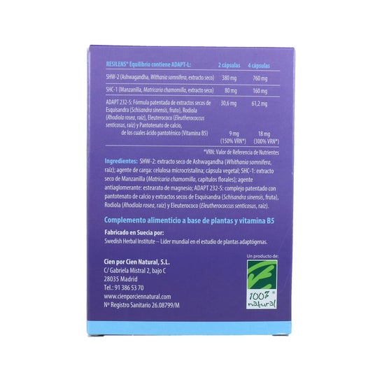 100% Natural Resiliens Balance 60 cápsulas