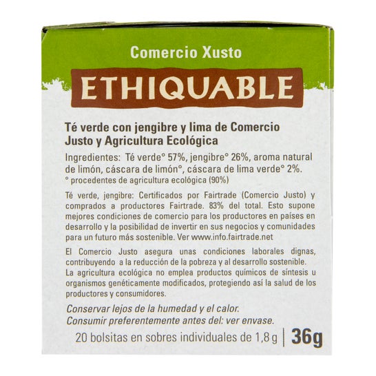 Chá Verde Eqüitativo Gengibre e Lima Eco 20 Sachês
