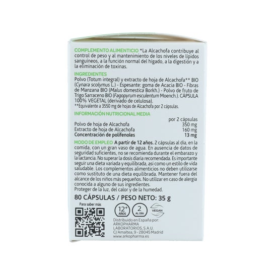 Arkopharma Alcachofa 80 Capsulas Arkopharma, 80 Capsulas