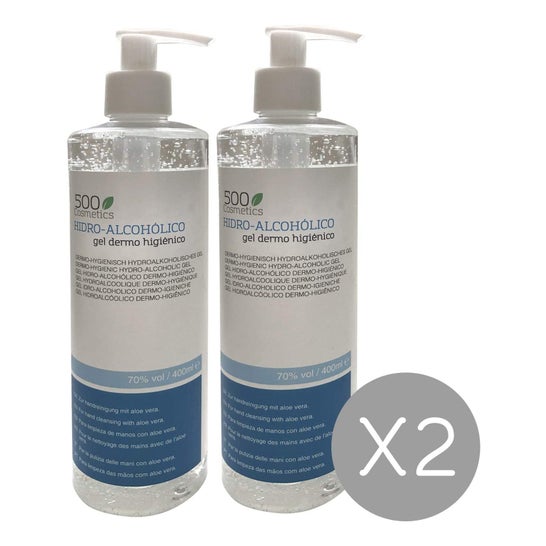500 Cosméticos gel hidro-alcoólico-hidro-higiénico 400 ml (2 unid.)