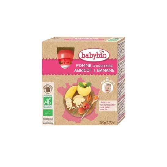 Babybio My Fruits Apple Gourd Apricot Banana Banana Orgânica 6 meses 4x90g