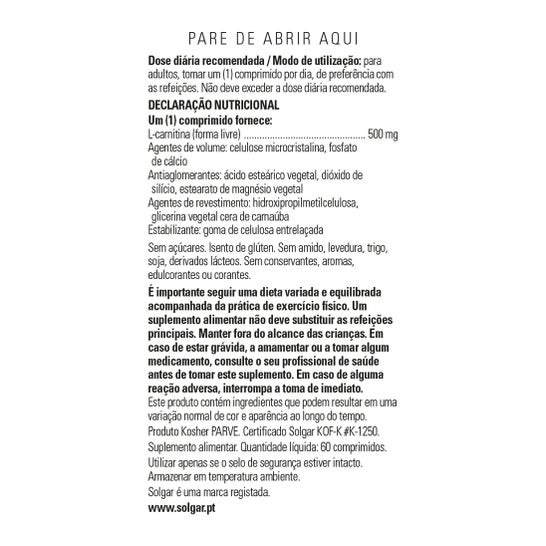 Solgar L-carnitina 500 Mg 60 Comprimidos