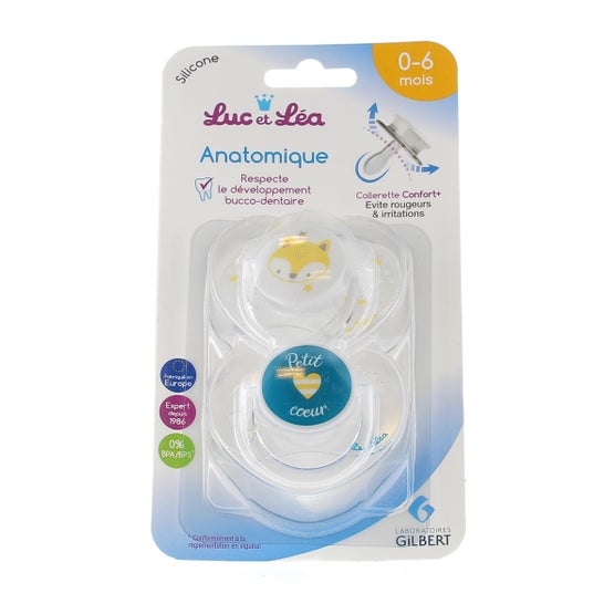 Luc et Lea Symmetrical Pacifier 0-6m Fox Little Heart 2units