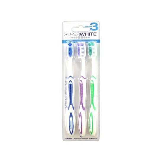 Super Branco Conjunto de 3 Escovas Dentes Médios