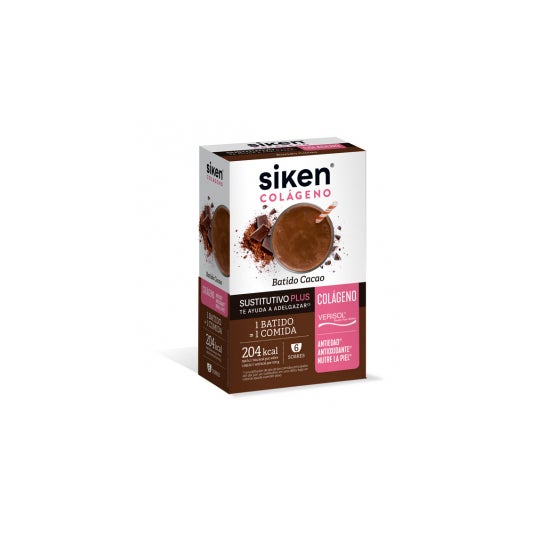 Siken Colágeno Milkshake de Cacau Substituto 6 Envelopes