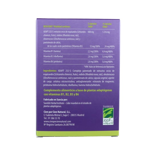 100% Natural Resiliens Vitality 60 cápsulas
