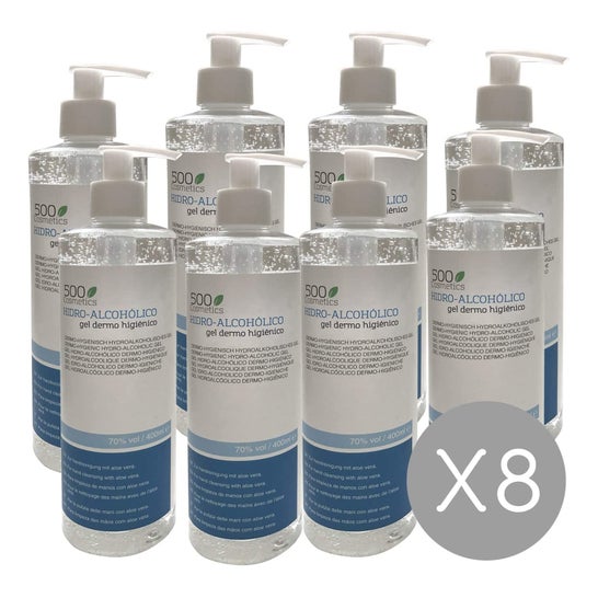 500 Cosméticos Gel Hidro-higiénico para as mãos com Aloe Vera 8x400ml