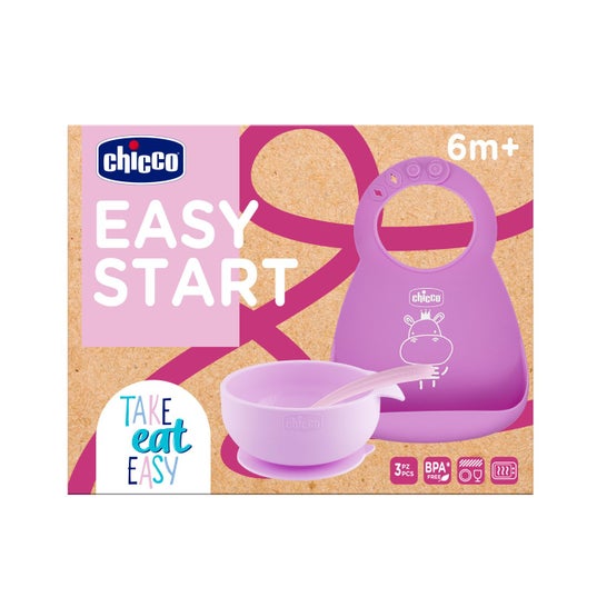 Chicco Easy Start Set Louça Silicone Rosa 6M+