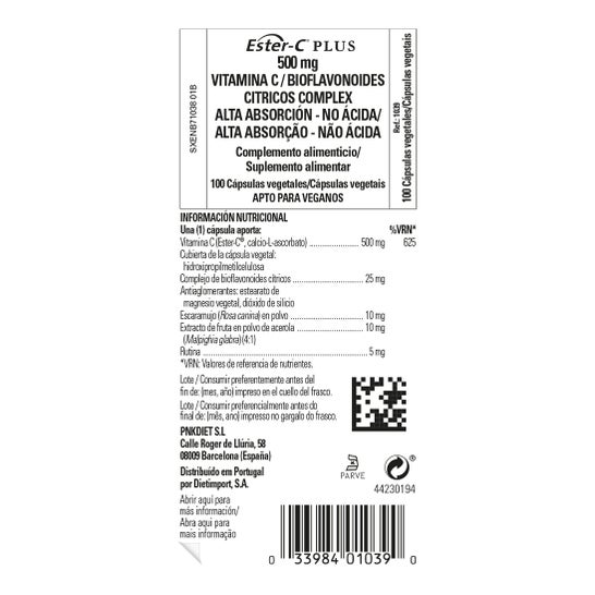 Solgar Ester C Plus 500mg 100 cápsulas. Vegetal