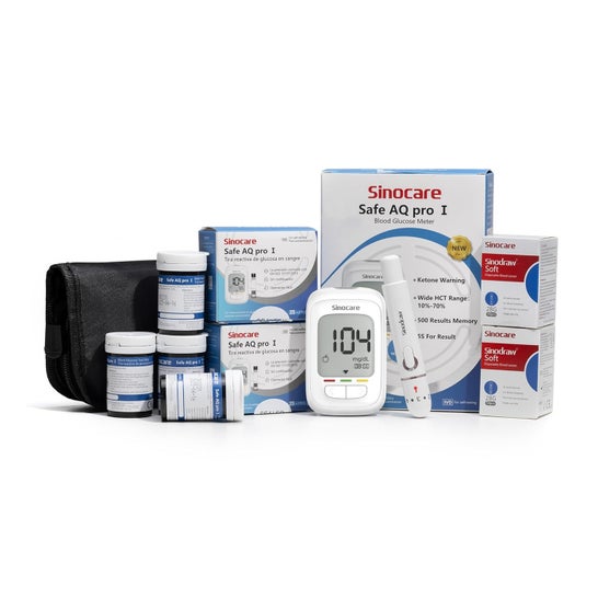 Sinocare Safe Aq Pro I Kit Glicômetro + 100 Tiras + 100 Lancetas