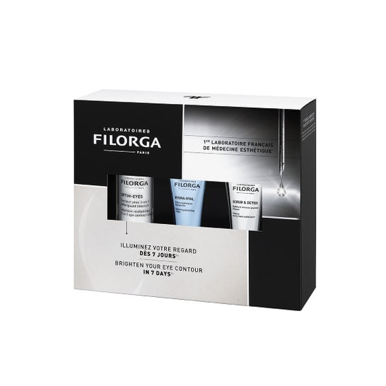 Filorga Pack Luminosidade Optim-Eyes 15ml + Hydra Hyal Sérum 7ml + Scrub&Detox 7ml