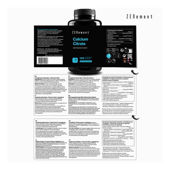 Zenement Citrato Calcio Vitamina D3 y K2 120vcaps