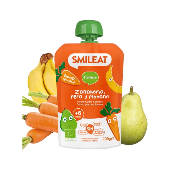 Smileat Pouch Ecológico de Zanahoria Pera y Plátano 100g