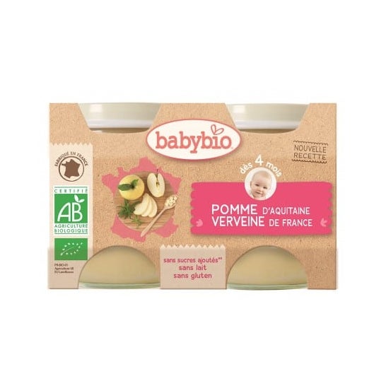 Jarros Babybio Organic Apple e Baunilha em 4 meses 2x130g