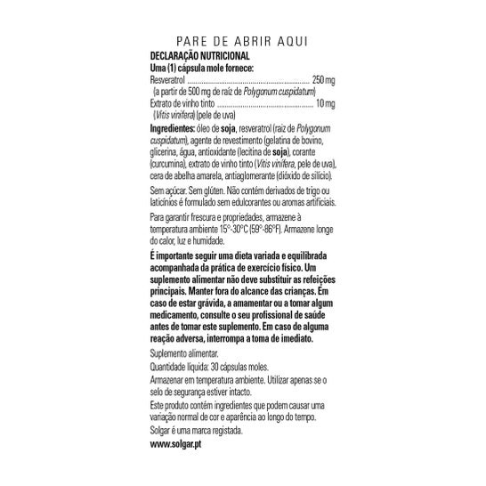 Solgar Resveratrol 250 Mg 30 Cápsulas
