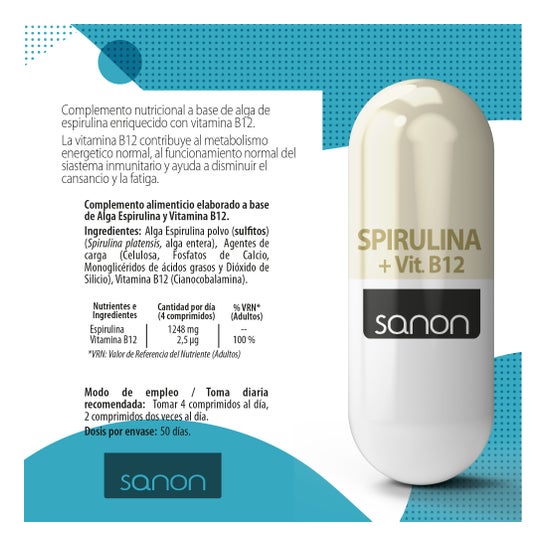 Sanon Spirulina + Vitamina B12 400mg 200comp