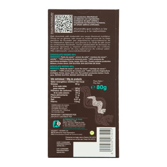 Alternativa3 Choco 65% Cacao Ecuador Bio 80g