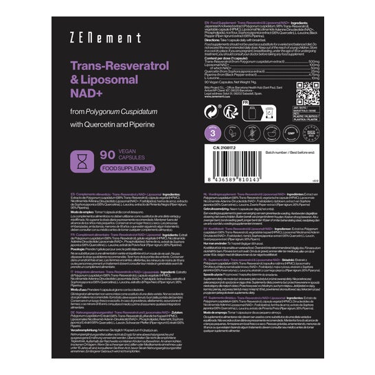 Zenement Trans-Resveratrol & Liposomal NAD+ 90caps