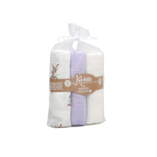 Kiokids Set Musselinas Coelhinhos Lavanda Branco 70x70 cm