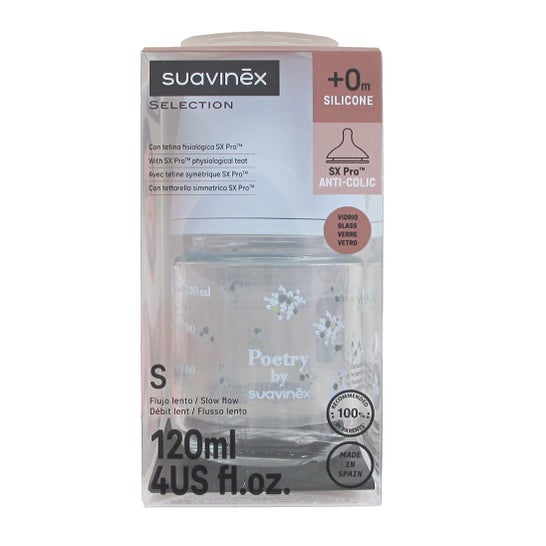 Suavinex Selection Biberão Vidro Poetry SX Pro Fluxo S 120 ml