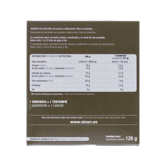 Siken Diet sanduíche de chocolate 6uds