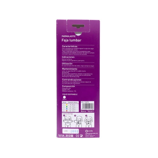 Correia lombar branca de Farmalastic Velcro T-1 1ud