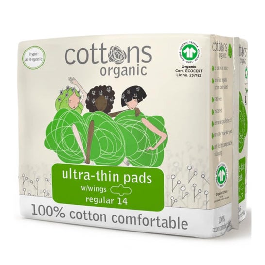 Cottons compressa ultrafina com asas de absorção regular 14uds Cottons compressa ultrafina com asas de absorção regular 14uds