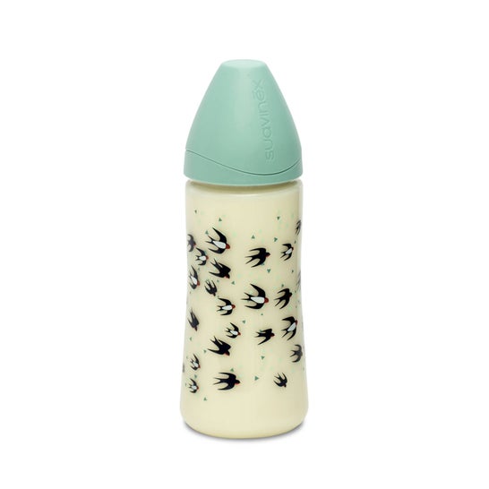 Suavinex Biberão Pajaros Azul Tetina Redonda Silicona +4M 360ml