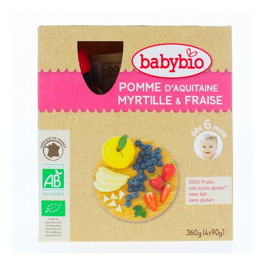 BabyBio Maçã Mirtilos Morango Bio Morango 4x90 g