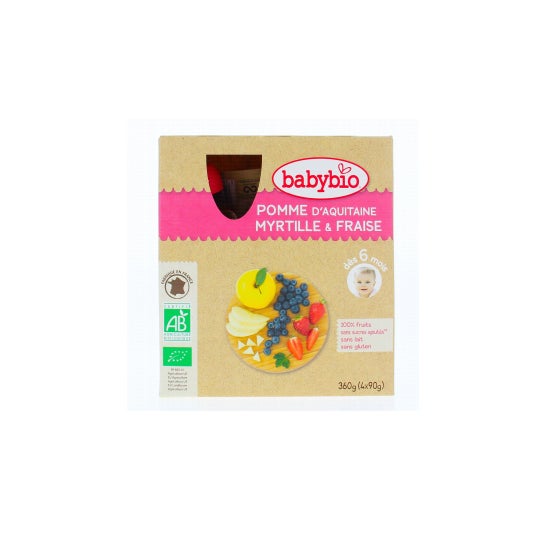 BabyBio Maçã Mirtilos Morango Bio Morango 4x90 g