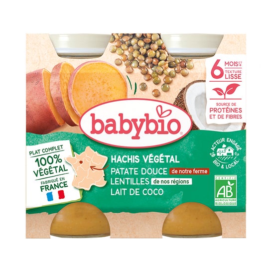 BabyBio Hachis Vegetal Batata Doce Lentilhas Leite Coco 6M+ 2x200 g