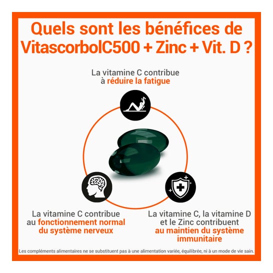 Vitascorbol Vitamina C 500 + Zinco + Vitamina D 30caps