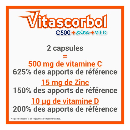 Vitascorbol Vitamina C 500 + Zinco + Vitamina D 30caps