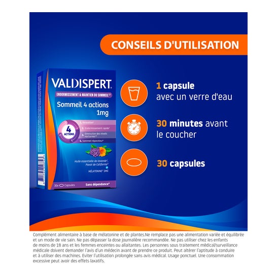 Valdispert Mlatonine 1 Mg " 4 Ações " Caixa de 30 Cápsulas