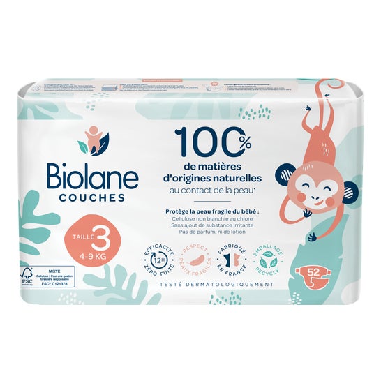 Biolane Fraldas Naturais para Bebés Tamanho 3 4-9kg 52 Unidades