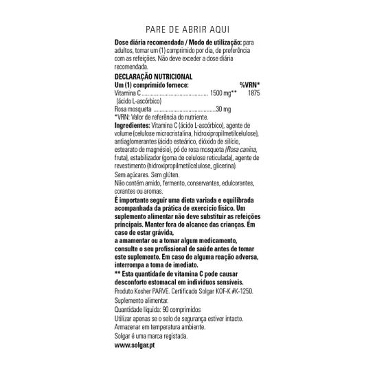 Solgar Vitamina C 1500mg Com Rosehip 90comp