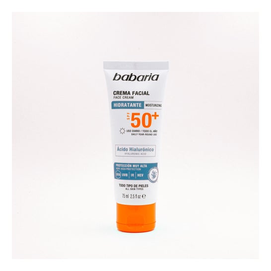 Babaria Creme Facial Hidratante Spf50+ Ácido Hialurónico 75ml