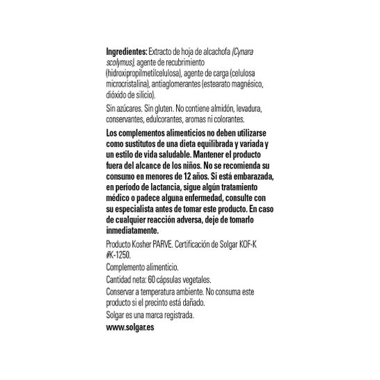 Cápsulas Solgar Alcachofra Vegetal Solgar
