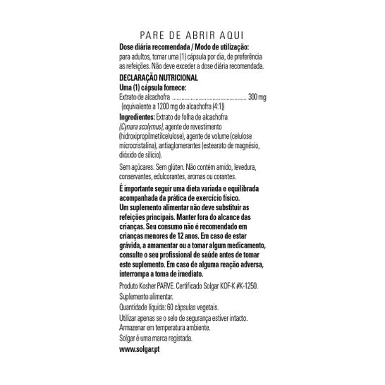 Cápsulas Solgar Alcachofra Vegetal Solgar