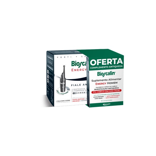 Bioscalin Pack Energy Homem Ampollas 10x3,5ml + Complemento Antiqueda 30comp