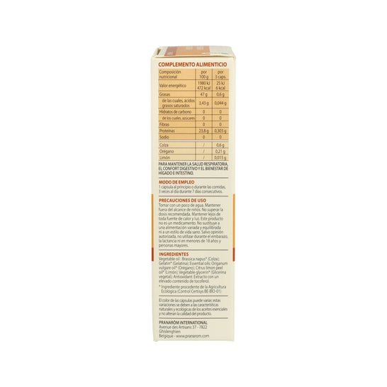 Pranarom 30 Cápsulas Oregãos + Essência de Limão