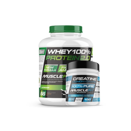 MuscleFit Pack Whey 100% Protein Fresa y plátano + Creatina 300g + Shaker