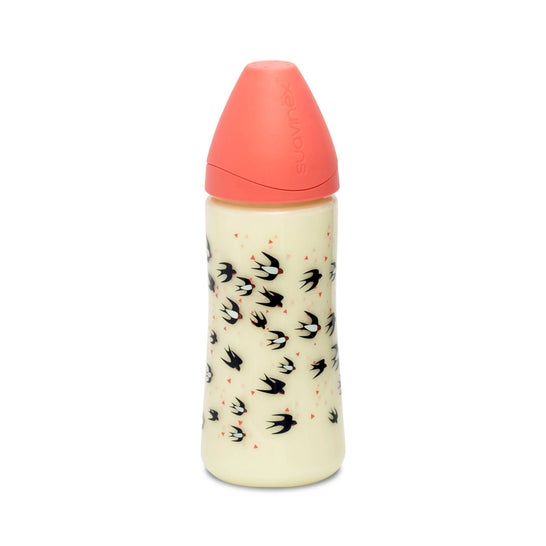 Suavinex Pajaros Rosa Tetina Redonda Silicona +4M Garrafa 360ml