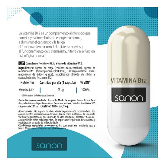 Sanon Vitamina B12 500mg 365caps