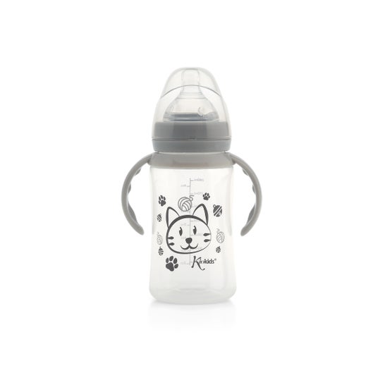 Kiokids Biberon con Asa Gris 240ml 1ud