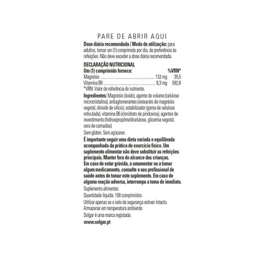 Solgar Magnesio + B6 100 Tab