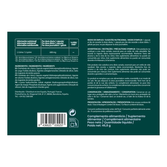 DocMorris L-Lysine 600mg 60caps (Validade inferior a 6 meses)