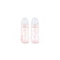 Nuk polipropileno mamadeira rosa mamilo silicone boca tamanho grande 2 furos m 300ml